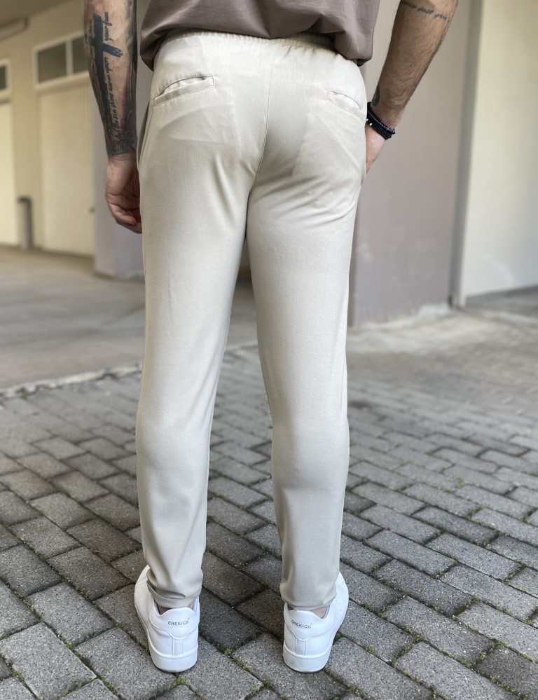 Ανδρικό μπεζ υφασμάτινο παντελόνι loose fit FCL005 φωτογραφία